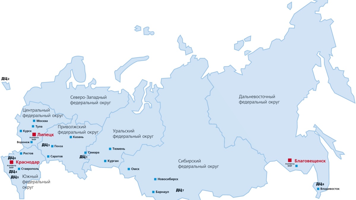 Карта россии по федеральным округам с городами